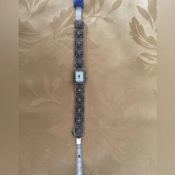 Vintage Art Deco Marcasite DBJ Sterling .925 Tank Watch with New Battery - Picture 11 of 15